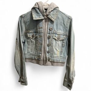 Vintage Z. Cavaricci Cropped Denim Jacket with Detachable Gray Hoodie Size S
